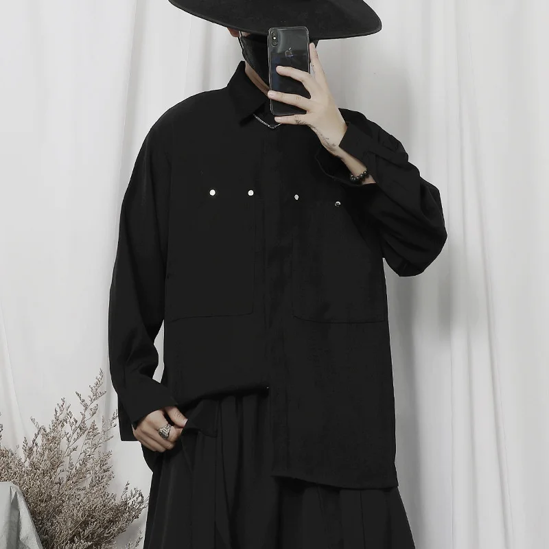 2022 Spring New Black Men's Japanese Retro Fashion Design Urban Youth Handsome Loose Long Sleeve Shirt