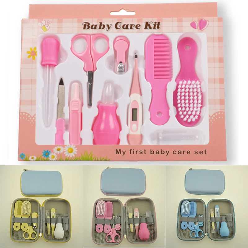 

8/10Pcs Baby Health care Set Kids Grooming Kit Safety Manicure Nail Clippers Comb Emery Hairbrush Thermometer Newborn Care tool