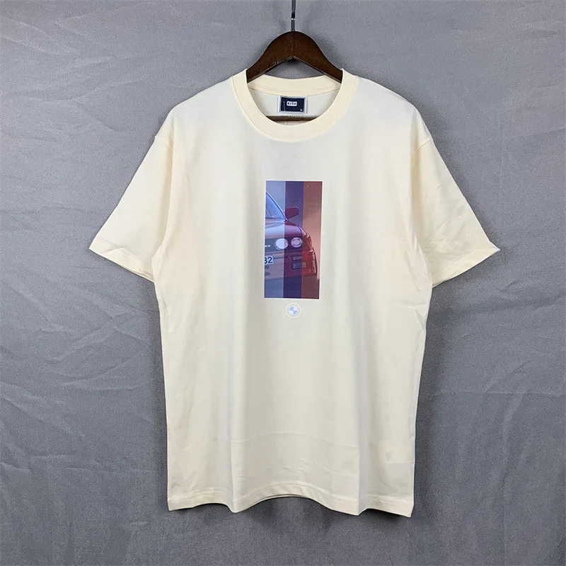 

2023ss New Black White Apricot Printing Letter Car Cotton Logo Men And Women T Shitr KITH Leisure T-Shitr