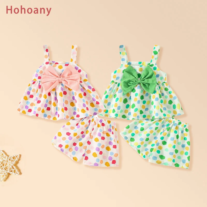 2Pcs/Set Summer Colorful Baby Girls Children Clothes Chiffon Thin Fashion Toddler Tops Shorts Bows Kids Costume 0 to 3 Years Old