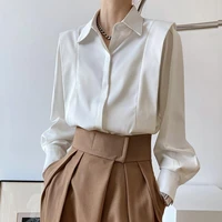 deeptown elegant women chiffon blouses white black office casual vintage basic ruffle top long sleeve shirts female retro loose