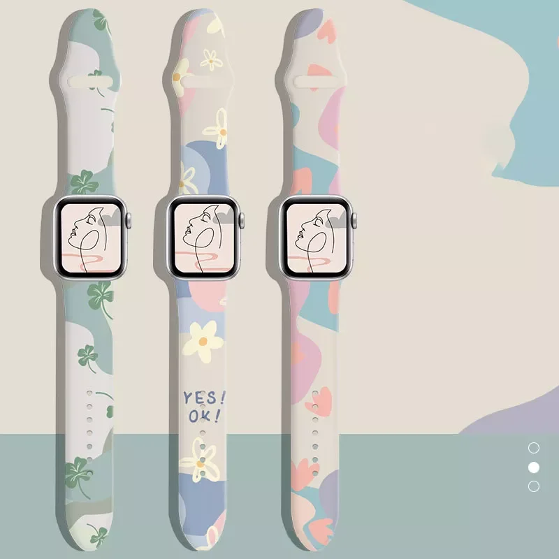 

New Fashion Strap For Apple Watch Band 44mm 40mm 38mm 42 mm Printing Silicone Bracelet iWatch 7 6 SE 5 4 3 Accessories 41mm 45mm