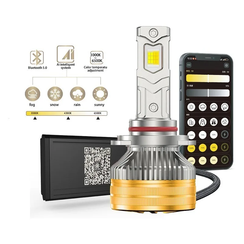 

2 шт. H4 трехцветное управление через приложение двойные хост-светодиодные фары H1 H7 H11 9005 9006 9012 6500K 4300K 3000K для автомобильных фар