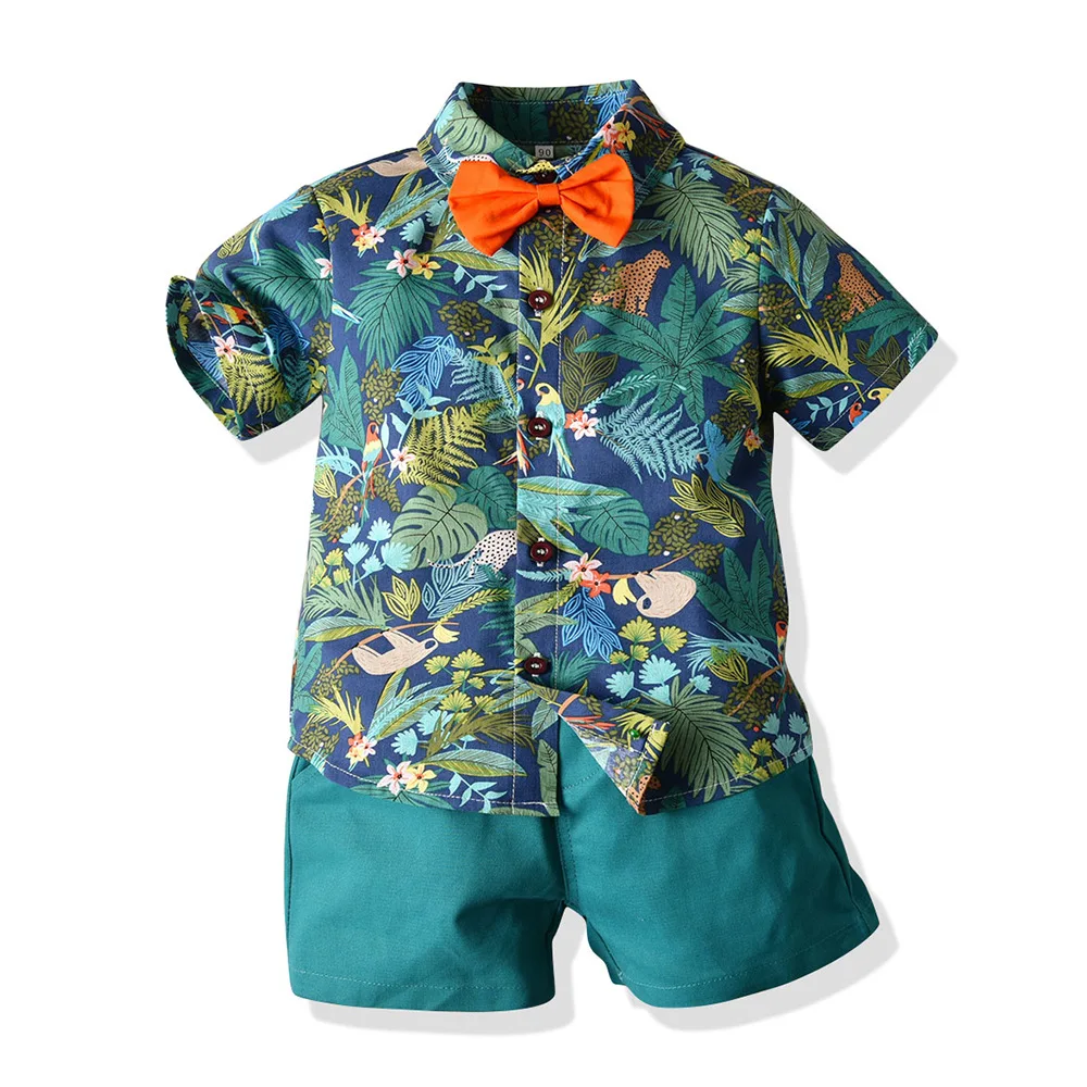 Children's Clothing Summer Short-sleeved Floral Shirt + Boy Shorts Casual Two-piece Baby Multicolor Beach Clothes Hot