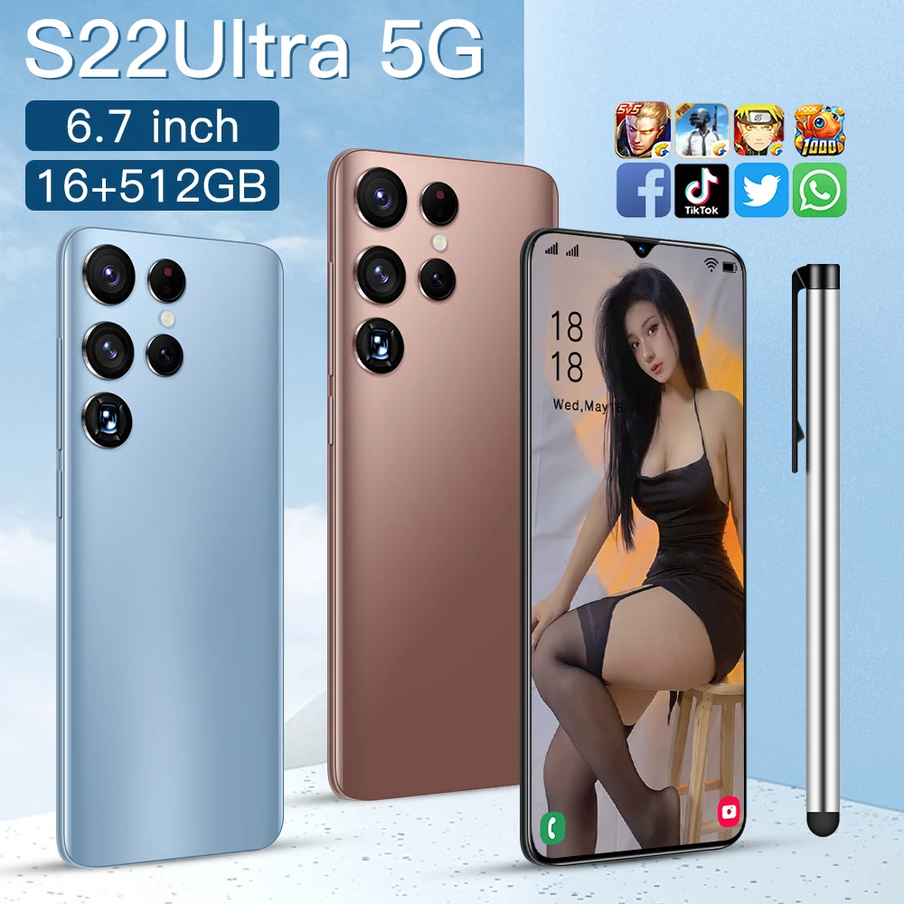 Смартфон Telephone S22 телефон с экраном 6 7 дюймов Android 12 сотовый + 512 ГБ 10 ядер 32 Мп 64 мп