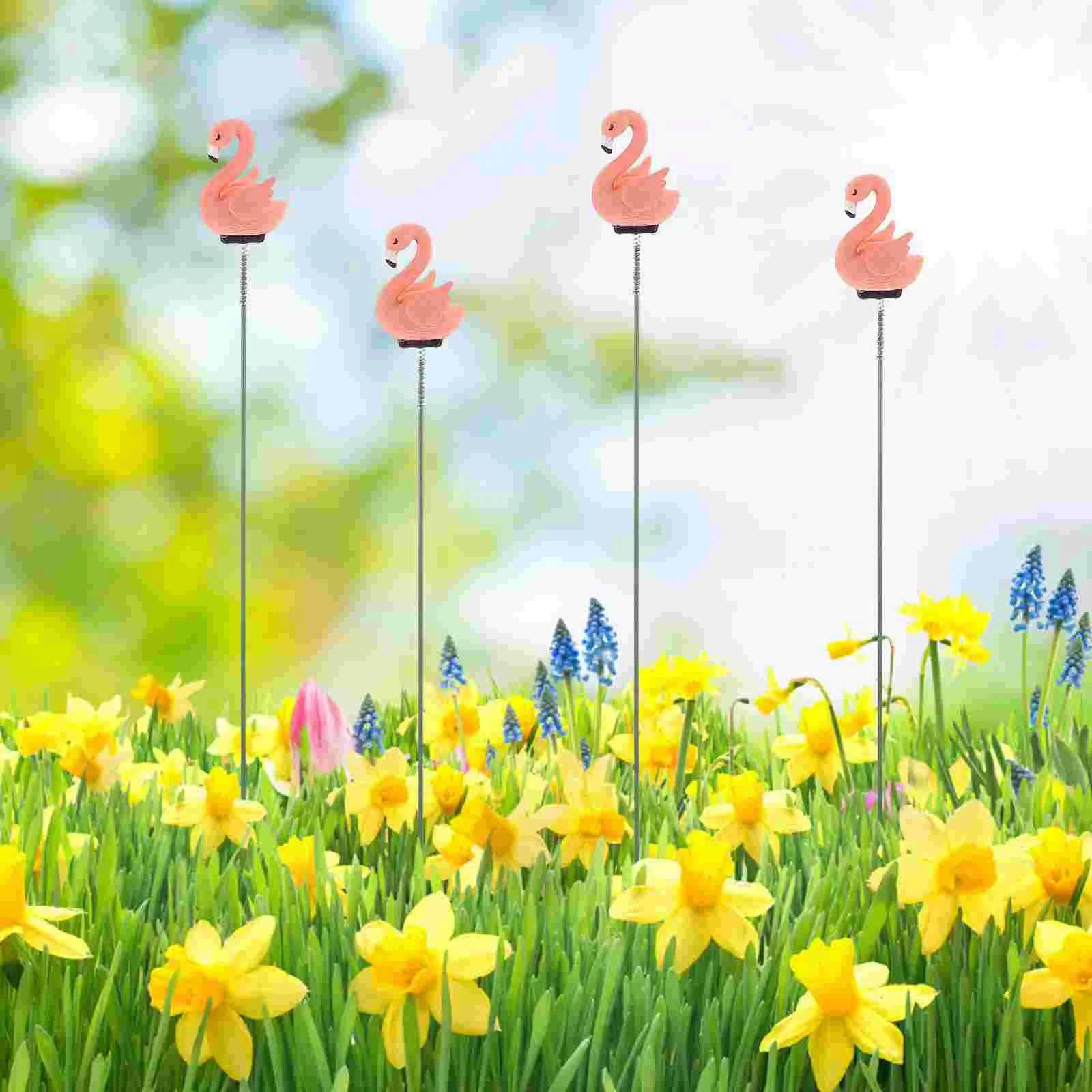 

4 Pcs Flamingo Flower Arrangement Garden Decoration Pots Insert Card Stick Artificial Pvc Metal Planter Stake Stakes Sticks