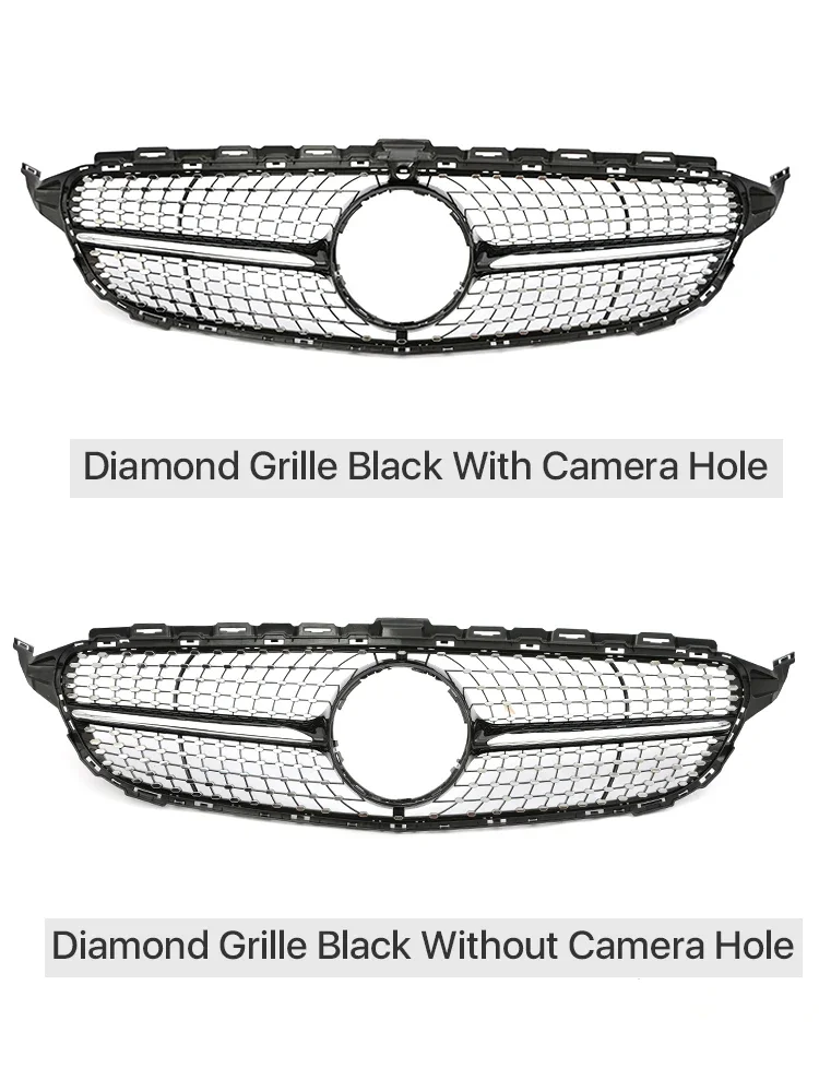 Передний бампер для Mercedes Benz C Class W205 гоночный гриль Diamond AMG GT E63S серебристо-Черный