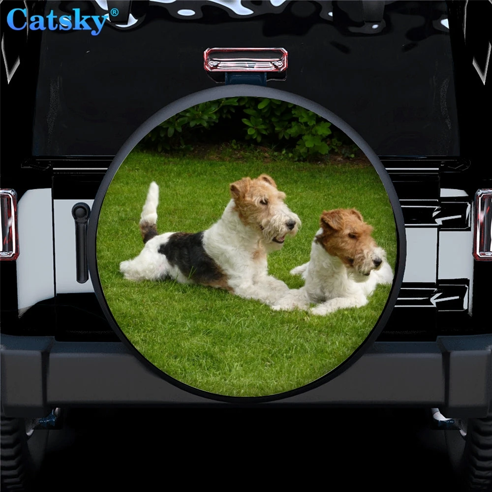 

fox terrier wirehaired Car tire cover protection sun protection custom accessories for off-road vehicles SUV 17 inch tire cover