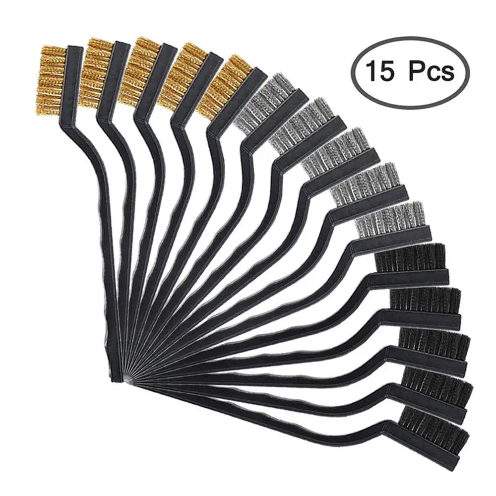 

15pcs Wire Brass Brush Set Mini Copper Wire Brushes Micro Steel Rust Remover Paint Remove Polishing Burring Brush Cleaning Tools