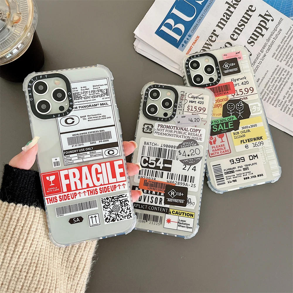 hot brand label warning phone cases for iphone 13 12 11 pro max xr xs max 8 x 7 couple soft silicon transparent tpu back cover free global shipping