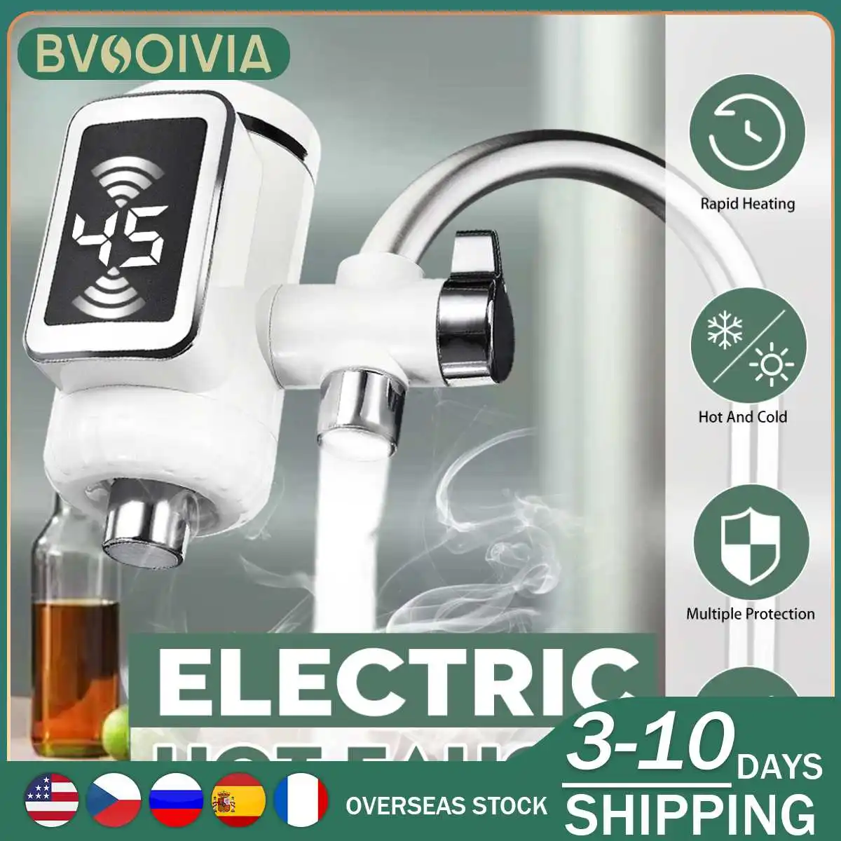 

BVSOIVIA Kitchen Faucet Electric Water Heater Cold Heating Faucet Tankless Digital Water Heater Water Tap with Adapter RU
