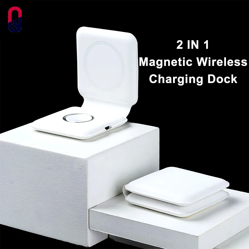 

2022 New 2 in 1 Wireless Magnetic Charging Dock 15W Fast Magsafe Charger for Iphone 14 13 12 11 AirPods Apple Watch