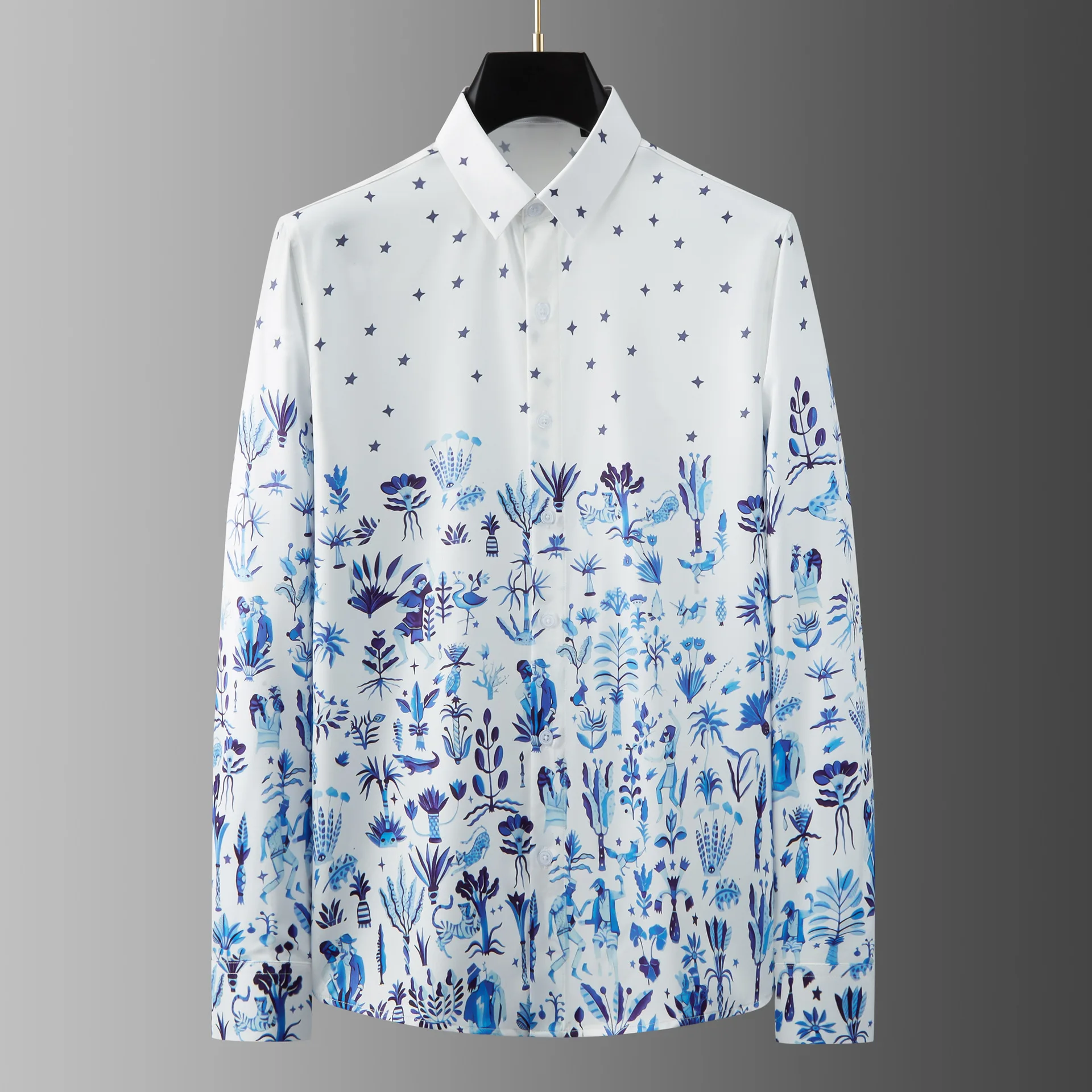 

Brand Star Print Men's Shirt Slim Long Sleeve Casual Shirts High Quality Business Formal Dress Shirts Social Party Men Clothing
