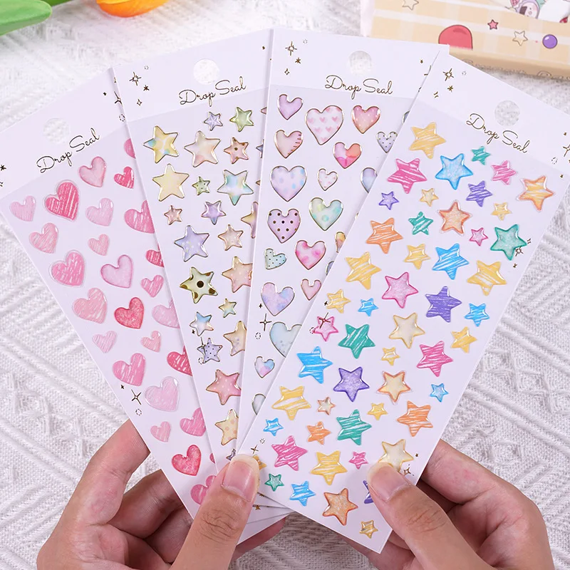 

4 листа детских наклеек 3D Kawaii красочные сердца любовь звезда капля гелевые хрустальные наклейки игрушка Скрапбукинг искусственные дневники Декор