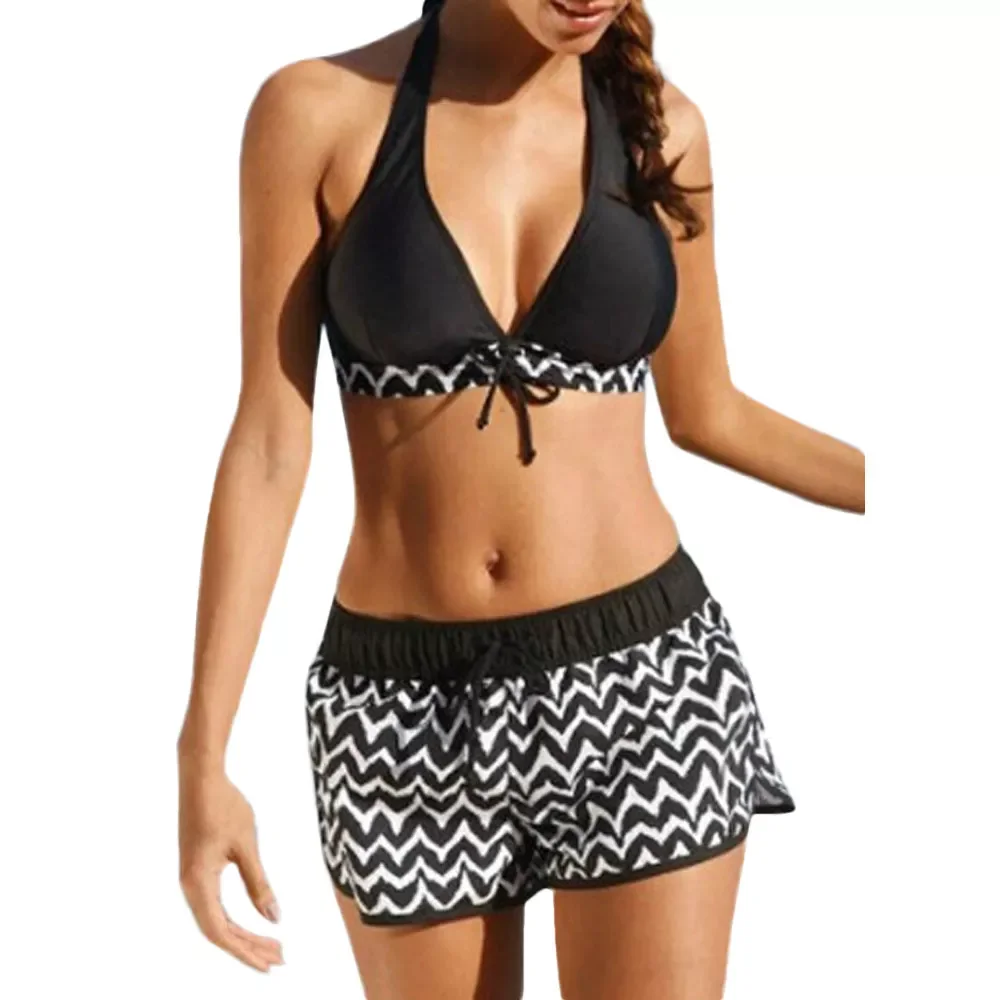 

NEW IN Tankini Sets Women Two Piece Fashion Strip Wave Sexy Bikini Sets With Surfing Short Summer Bathing Swimwear Bikinis 2023