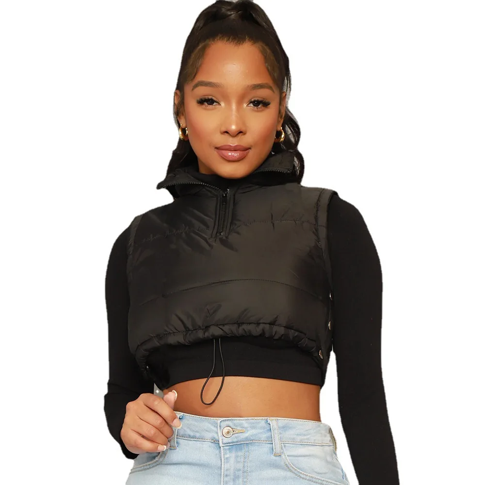 2022 New Warm Windproof Autumn and Winter Cotton Clothing New Thin Waist Zipper High Collar Removable Undershirt