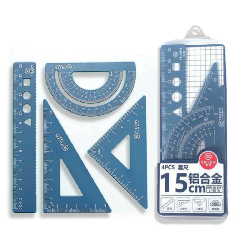 

4PCS/Set UV Aluminum Alloy Ruler Drawing Measurement Geometry TriangleRuler straightedge Protractor A variety of rulers