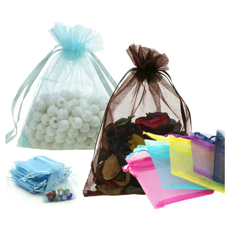 

Pretty 100pcs 9x12cm Organza Bags Wedding Pouches Jewelry Candy Cookie Packaging Bags Nice Gift Bag Event Party Packing Supplies