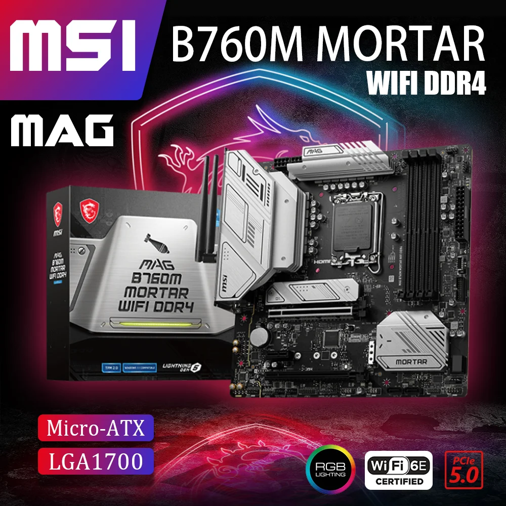 

New MSI MAG B760M MORTAR WIFI DDR4 Motherboard LGA1700 Mainboard 128G Support Intel 12th 13th Gen i5 i7 i9 Kit mATX RGB