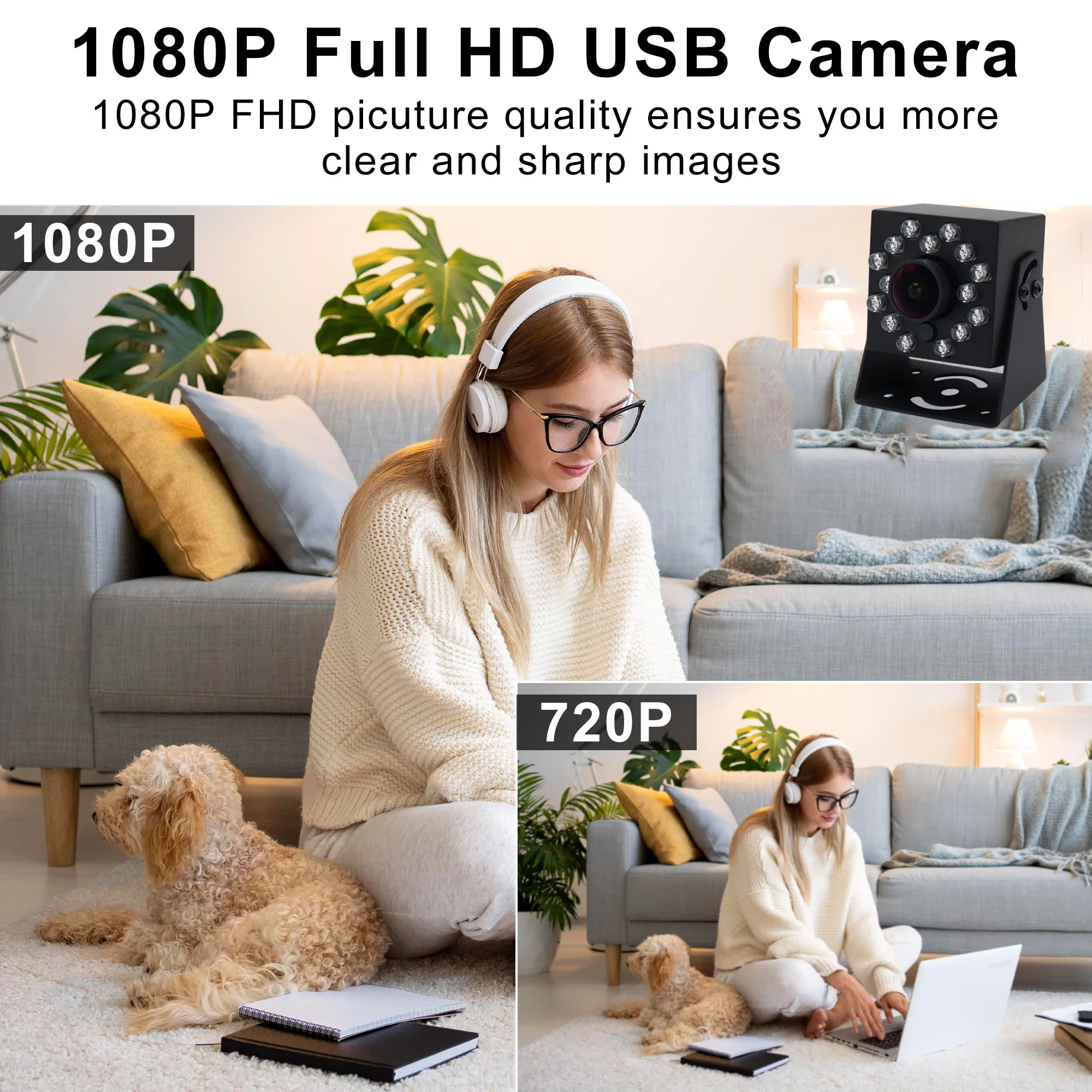 Фото Отличная USB-веб-камера 2 МП 1080P с ИК-подсветкой, широкоугольная, 720P 60FPS, 480P 120FPS, ночное видение, без драйверов, для прямых трансляций №1