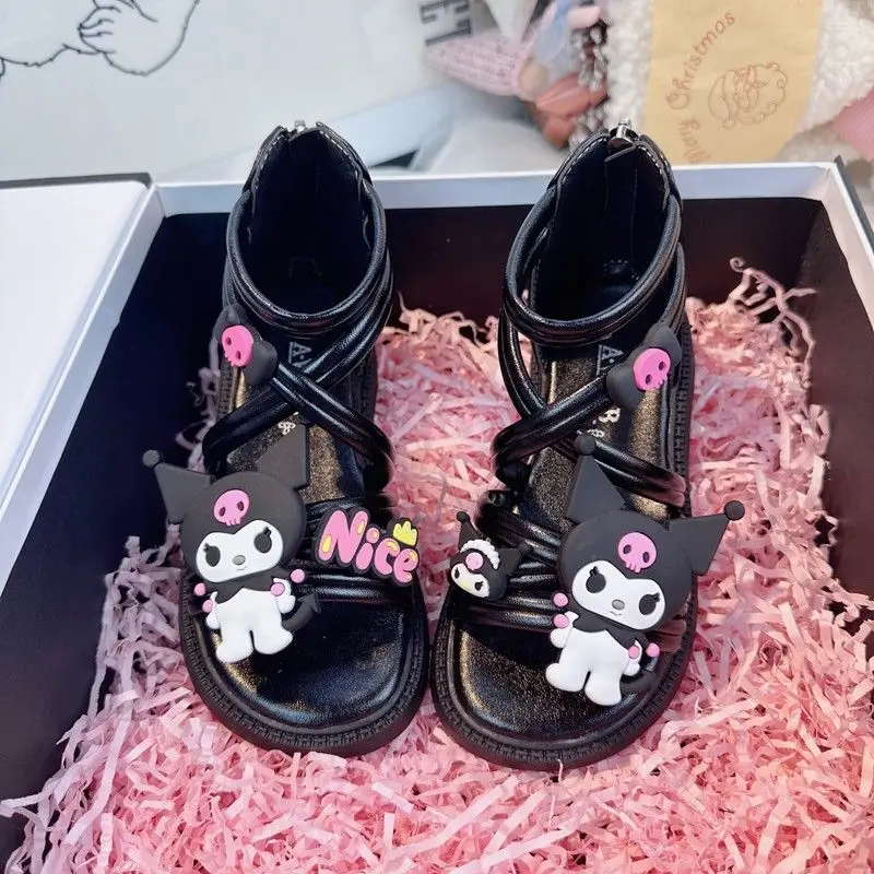 

Sanrios аниме Kawaii Kuromi Девушки Сандалии Лето Zhongda Tong мягкая подошва модные липучки принцессы обувь подарок на день рождения