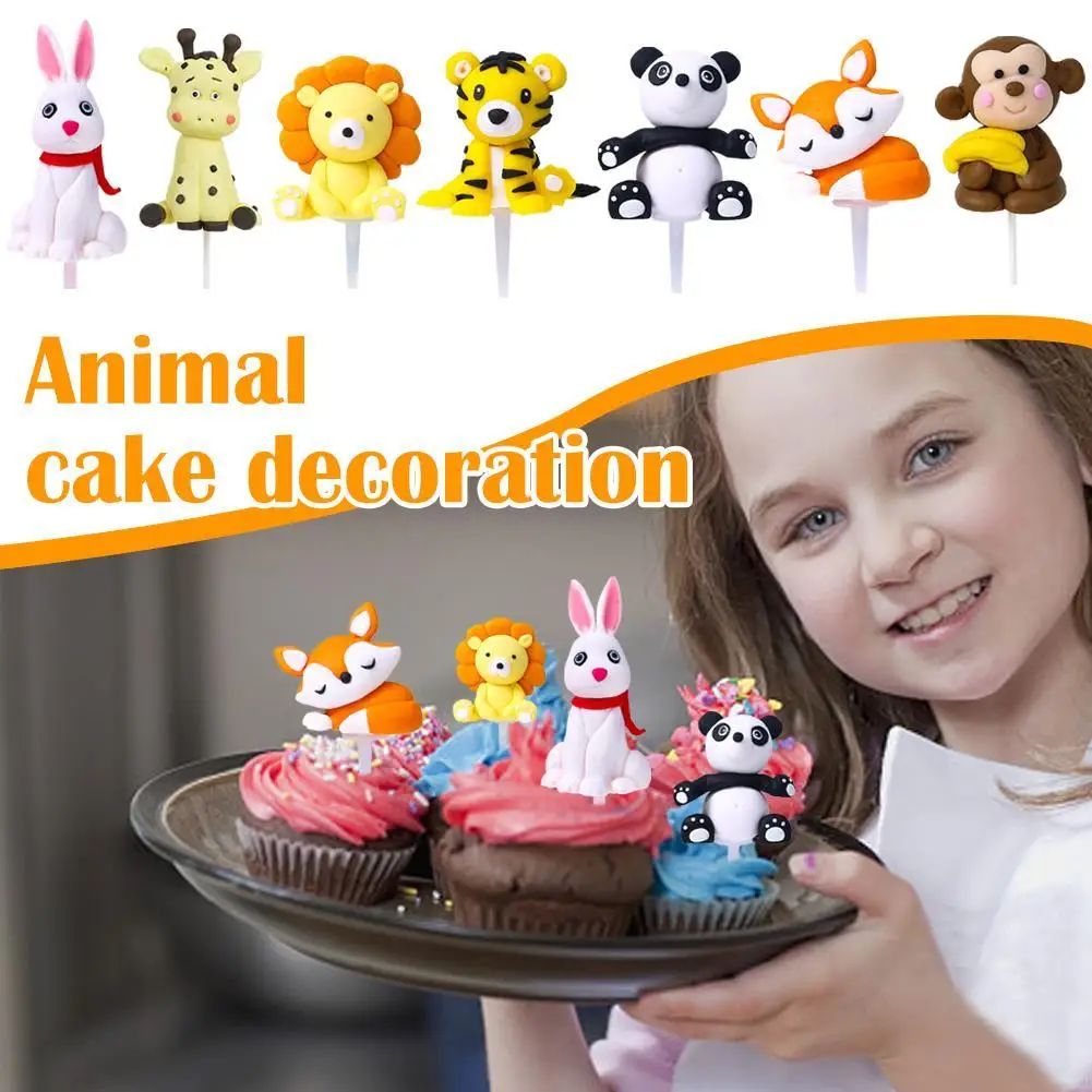 

Animal Cartoon Cake Topper Decoration Soft Pottery Forest Jungle Safari Dinosaur Cupcake Decor For Childen/Adult Birthday Party