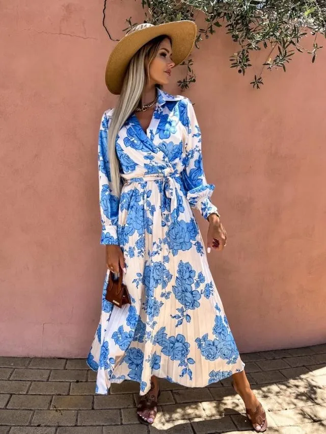 

Boho Dresses Women Autumn 2022 New Beach Floral Printed Maxi Long Evening Dress Party Ladies Elegant Long Sleeve V-neck Dress