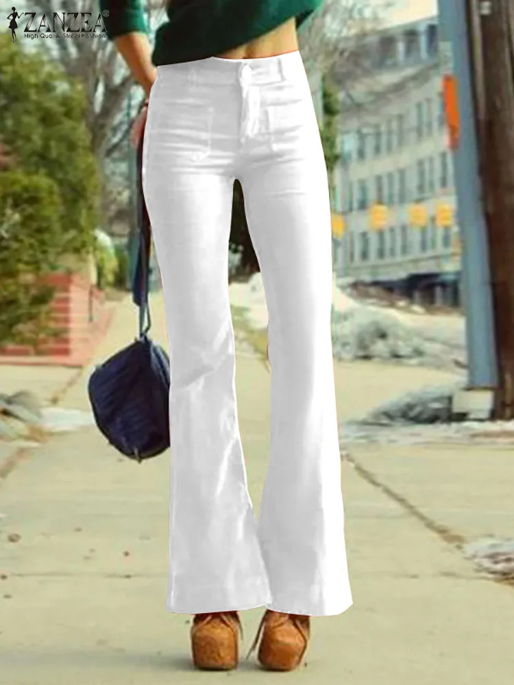 

Oversized Work OL Office Pants ZANZEA Women Casual Solid Flare Pants Pantalon Palazzo 2022 Fashion Spring Zipper Trousers Femme
