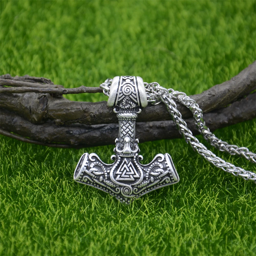 

Nostalgia Thor Hammer Norse Mythology Runes Viking Crown Valknut Amulet Scandinavian Male Pendant Necklace Talisman Jewelry