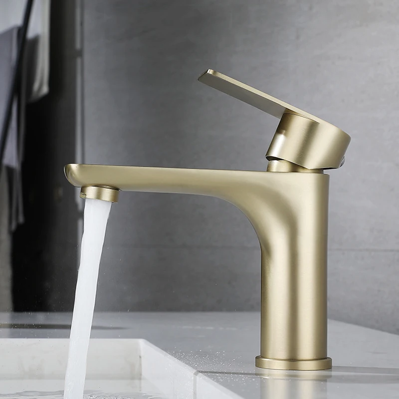 

Basin Faucet Deck Mounted Bathroom Toilet Basin Brushed Gold Faucet Hot and Cold Mixer Water 304 Stainless Steel Sink Faucets