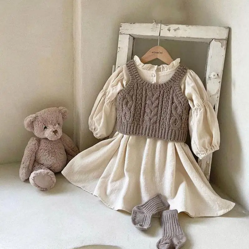 

Infant Baby Girl Knit Vest Sleeveless Sweater Spring New Kids Casual Pullover Girls Knitted Jacket Cotton Knitwear Children Tops