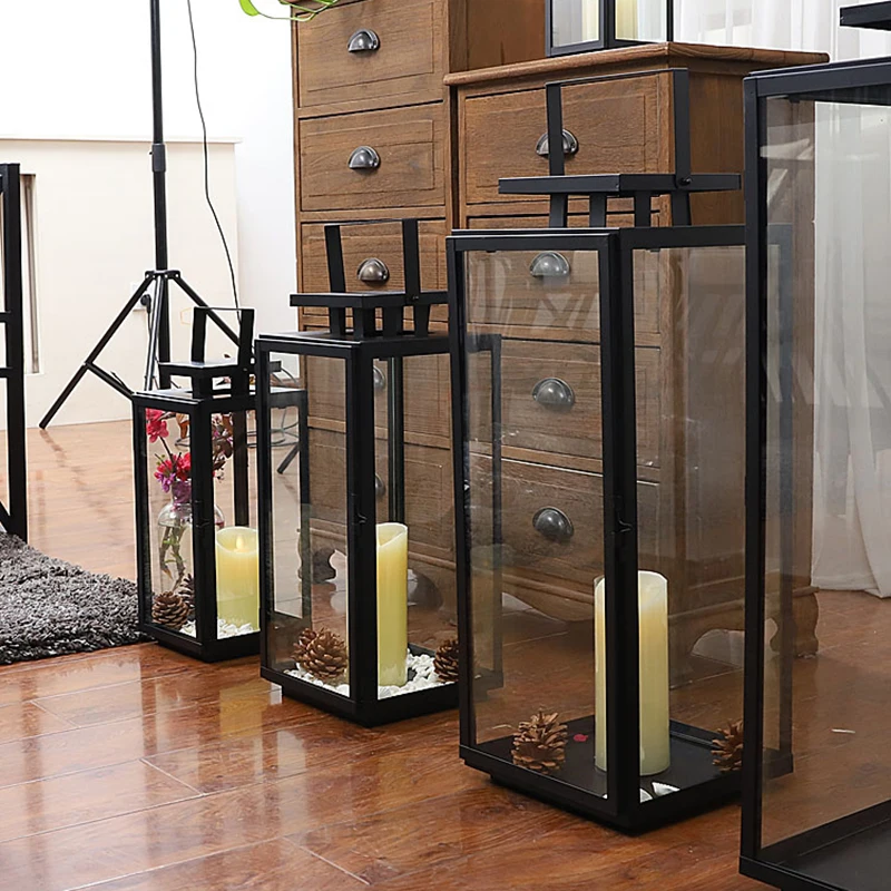 

European Glass Wrought Iron Windproof Candle Centerpiece Rustic Aromatic Decoration Candle Holder Decoration Home Decor TY100YH