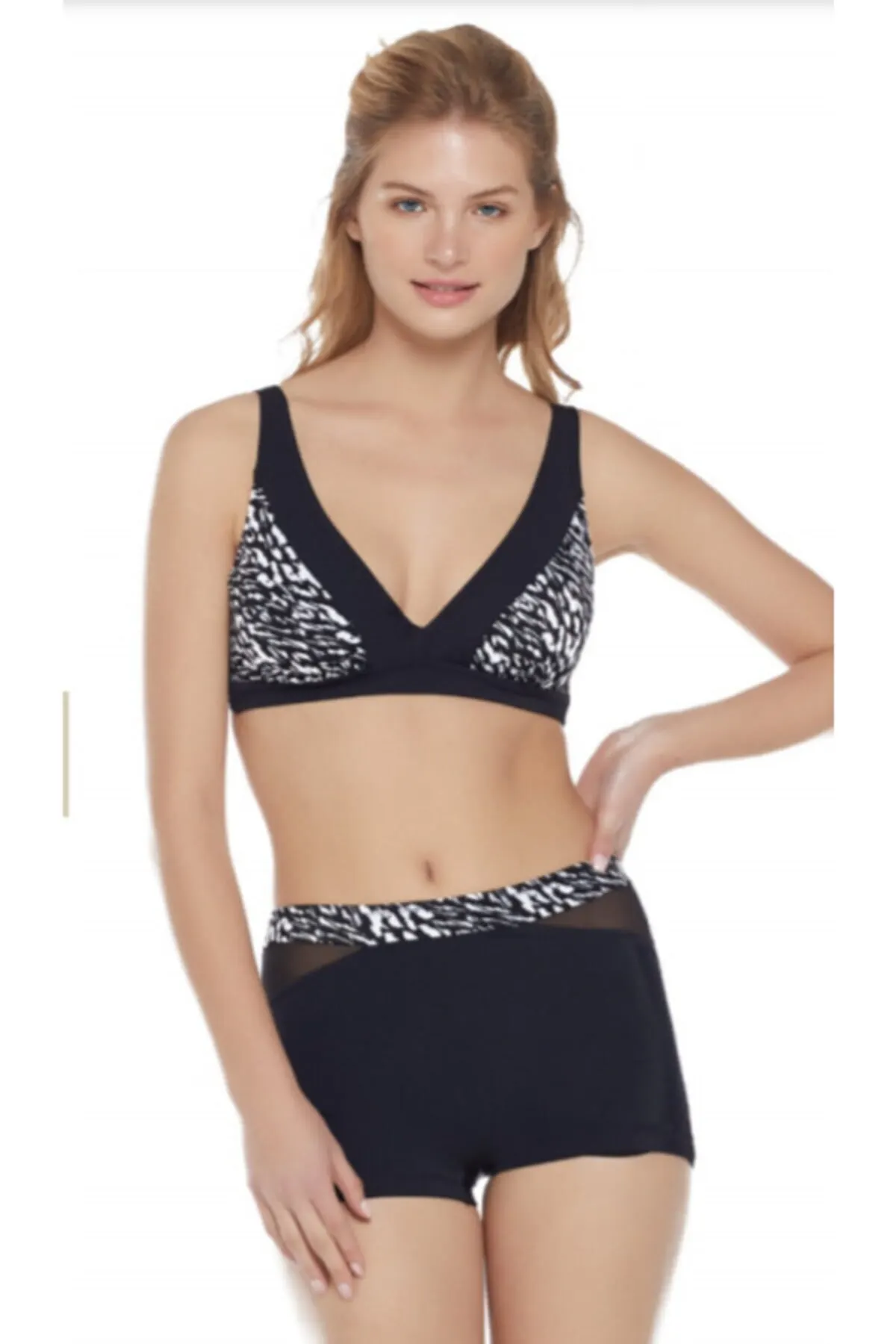 

Women's Bikini Black And White pattern Underwire Bikini With Shorts Swimwear Lady Swimsuit 2022 Summer New Pushup Bikinis