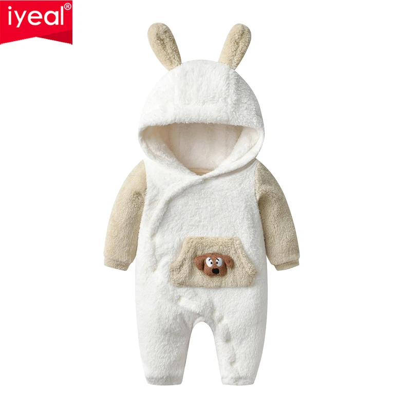 IYEAL New Autumn Winter Baby Rompers Cute Hooded Cartoon Ear Infant Girl