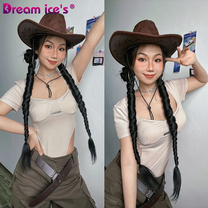 

Synthetic Hair Extensions Braided Ponytail Handmade Hairpieces Natural Black Pony Tails Wig for Wo0men Cosplay