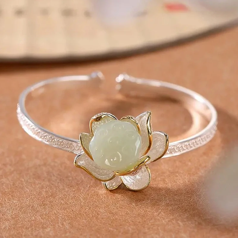 

Оригинальный дизайн, натуральный белый халцедон в китайском стиле, креативный античный Шарм, регулируемые ювелирные изделия