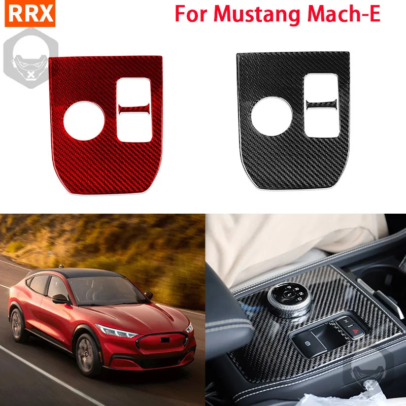 For Ford Mustang Mach-E Mach E 2021 2022 Carbon Fiber Interior Gear Shift Panel Decor Cover Trim Sticker Car Accessories