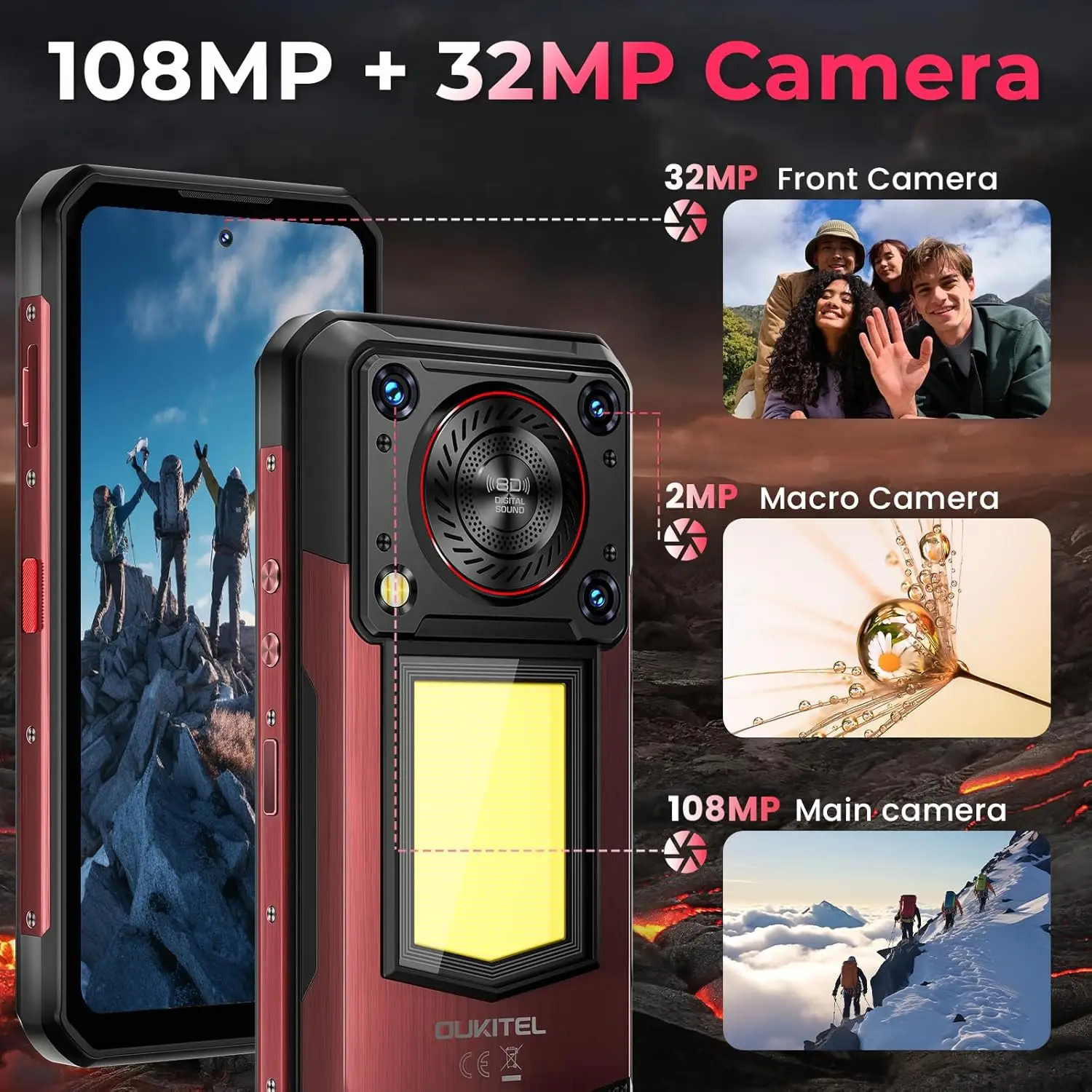 Фото Прочный смартфон OUKITEL WP56 5G, 16000 мАч/45 Вт, 36 ГБ + 512 ГБ/2 ТБ, Android 15, разблокированный, с фонарем 1000 люмен, 6,8 дюйма №3