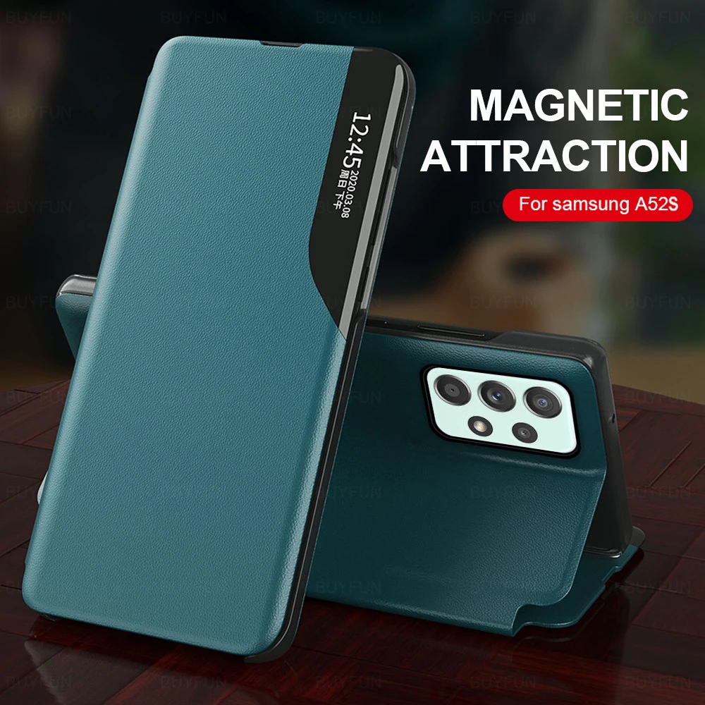 

Кожаный чехол-книжка с умным окошком для Samsung Galaxy A52s 5G 6,5 дюйма Samsung A52s 5G A 52s, Магнитная подставка, чехол-книжка, оболочка, чехол