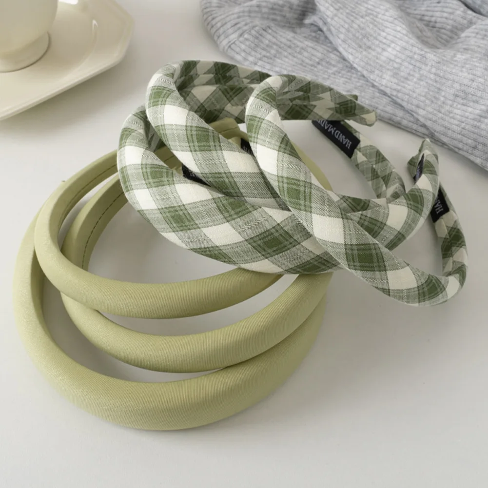 

Green Plaid Solid Color Headband Hair Band Girl Wide Side Hair Hoop Women Elegant Hairband Headwear Headdress Hair Accessories