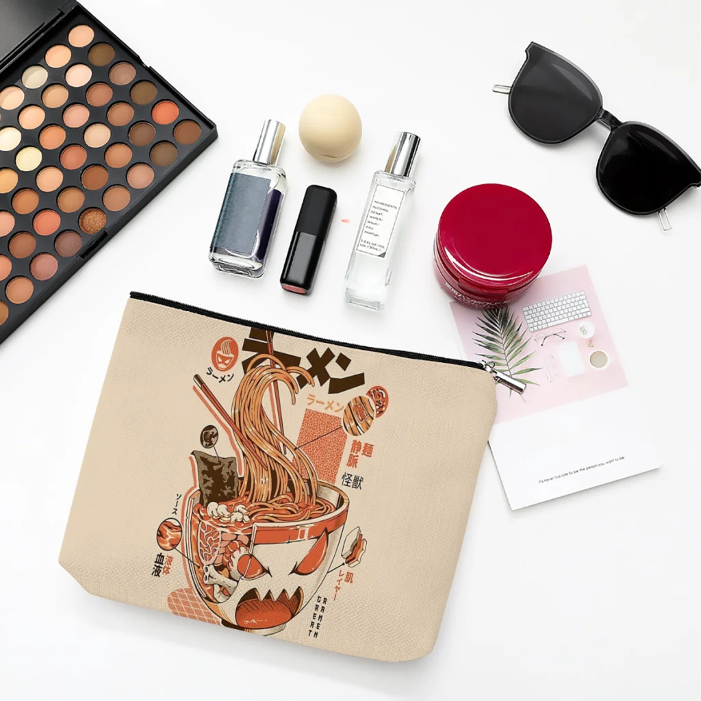 

X-ray Linen Women Cosmetic Bag Sushi Food Makeup Pouch Lady Tote Purse Zipper Clutch Phone Purse