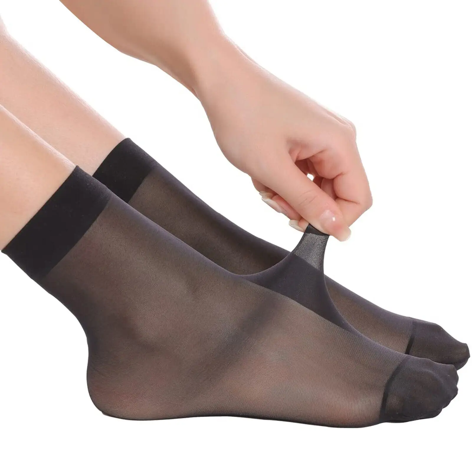 10Pairs Women Thin Socks Summer Transparent Crystal Silk Sock Black Skin Color Elastic Silky Ankle Short Socks for Girls Socks