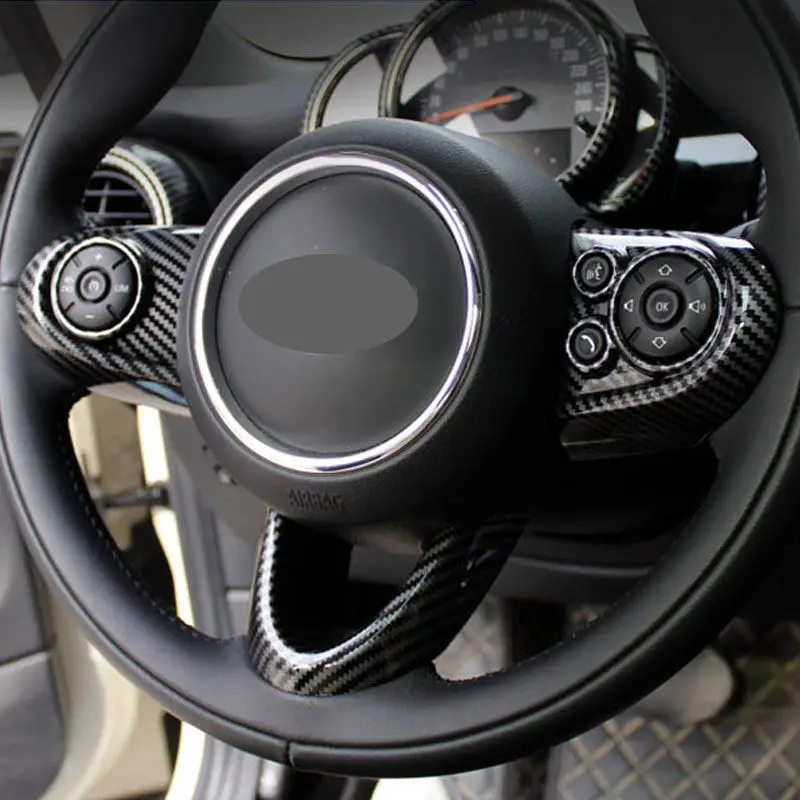 Фото Аксессуары в стиле ABS из углеродного волокна для BMW Mini Cooper S JCW F54 F55 F56 F57 F60, внутренняя крышка кнопки рулевого колеса автомобиля, декор №3