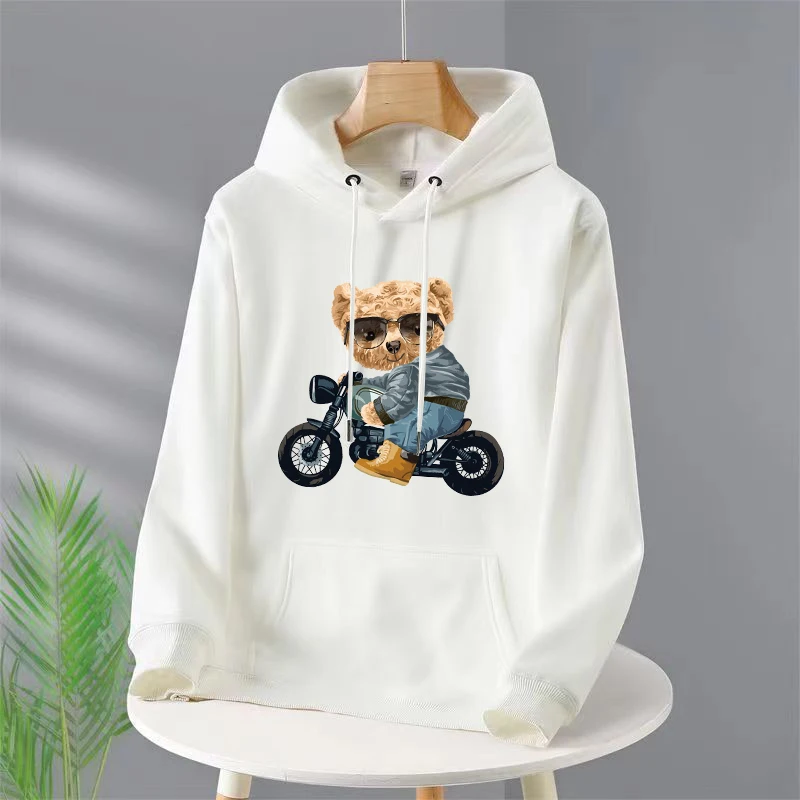 

Motorcycle Bear Print For Men's Fashion Hoodies Long Sleeve Pullover Hooded Sweatshirts Unisex Hoodies Casual Streetwear Cloth