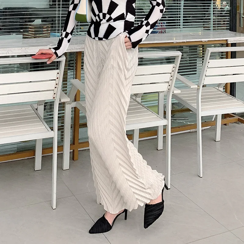 

Spring and summer loose straight casual pants women Miyake pleated pants high waist wide leg pants women's trousers