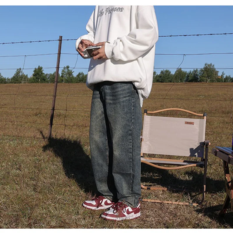 Men Clothing 2022 New Style Recreational Vintage Nostalgia Blue Jeans Straight Cylinder Loose Temperament Trousers Autumn Female