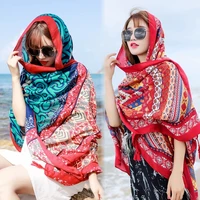 summer cotton and linen ethnic style travel silk scarf sunscreen scarf large shawl female seaside beach towel printed shawl