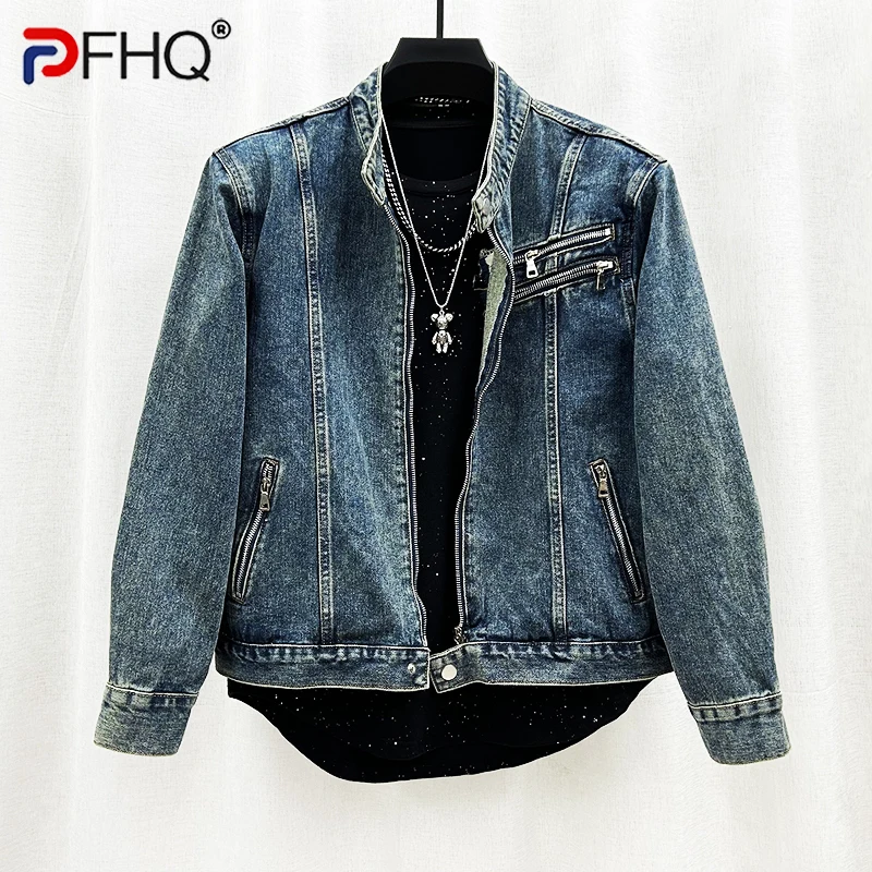 

Куртка мужская джинсовая на молнии, с воротником-стойкой