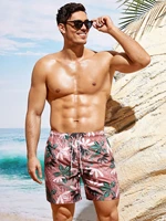2022 new hot sale men tropical print drawstring waist swim trunks