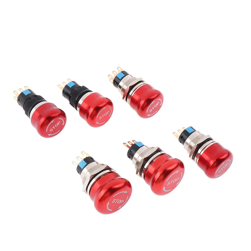 

16mm 19mm 22mm Emergency Stop Metal Button Mushroom Head Push Button Stop Switch 1NO1NC 2NO2NC Latching Switch Retention